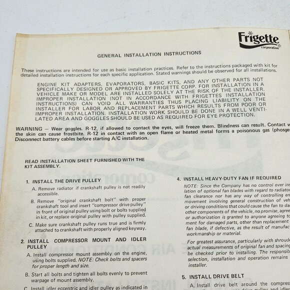 Frigette Automotive Air Conditioning General Installation Instructions Manual 19 - Picture 2 of 3
